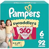 Pampers Diapers - Swaddlers 360&deg; - Size 6, 92 Count, up to 100% Leakproof Comfy Dry Fit, Designed for Easy Changes, Pull On Baby Diaper
