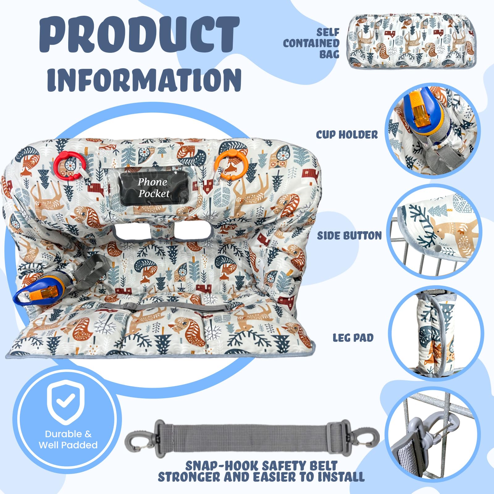 Shopping Cart Cover for Baby Grocery Cart Cover for Baby boy and Baby Girl, High Chair Cover for Baby and Toddler, Baby Registry Gift - Waterproof - Extra Large - Cotton - Double Sided (Multi)