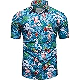 fohemr Men Ugly Christmas Button Down Shirt Funny Santa Claus Holiday Hawaiian Short Sleeve Dress Shirt