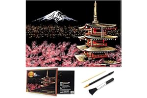 MEOWHAUS Scratch Art Rainbow Painting Paper, DIY Crafts Arts Womens Hobbies, Engraving Scratch Painting Scratchboard, Christmas Birthday Gift 16 x 11.2inch with Tools Pen (Mount Fuji)