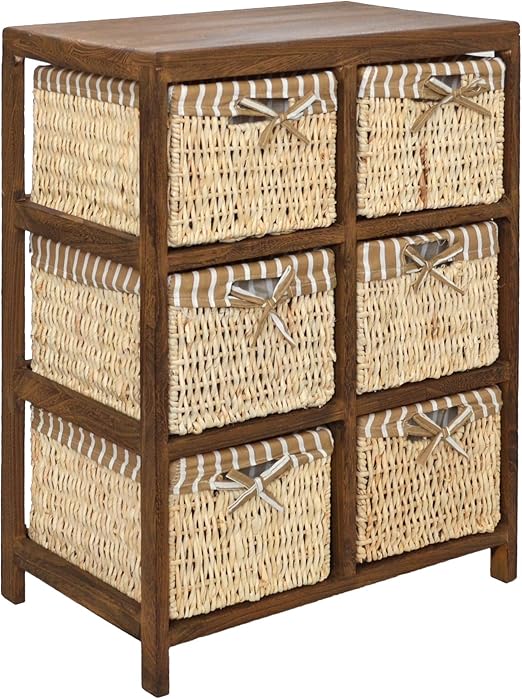 Amazon De Landhaus Kommode Bad Flur Regal Schrank Natur Braun Im Shabby Vintage Look Mit 6 Korben