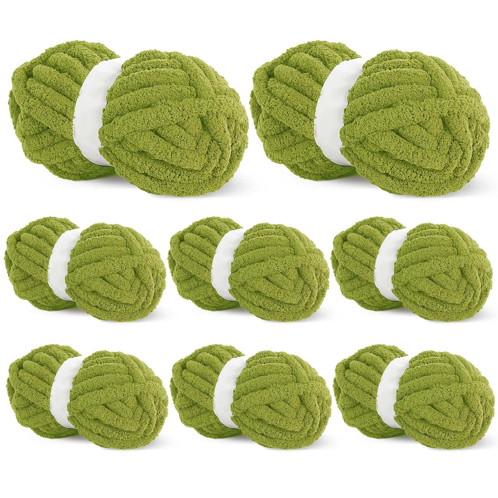 BALAPET 8 Pack Chunky Chenille Yarn for Crocheting & Knitting, 27yds 8 oz Each Skein Soft Fluffy Kitting Yarn Set, Thick Velvet Plush Yarn for Handcrafts Weaving Making Blankets, Tea Green Image