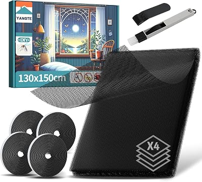 YANGTE Fly Screens for Windows 4 Pack 130x150 cm with 4 Rolls Velcro Tape