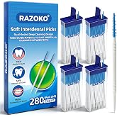 RAZOKO Soft Silicone Interdental Brushes and Dental Picks,280 Count (Blue) | Dual-Ended Disposable toothpicks,Unflavored Gentle on Gums,Perfect for Braces,Bridges,Implants &amp; Portable Hygienic Case