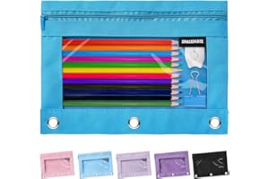 SPACEMATE Binder Pencil Pouch Case for 3 Ring Binder School Supplies, Clear Zipper Pen Case Bag for Girls Boys Women Men Adults, 1 Pack, Blue