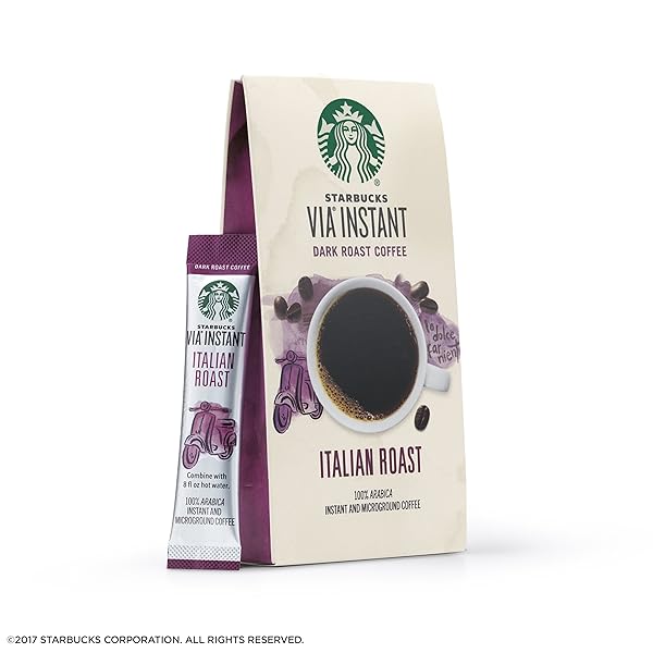 STARBUCKS VIA INSTANT COFFEE DARK ROAST PACKETS — ITALIAN ROAST — 100% ARABICA — 1 BOX (8 PACKETS)
