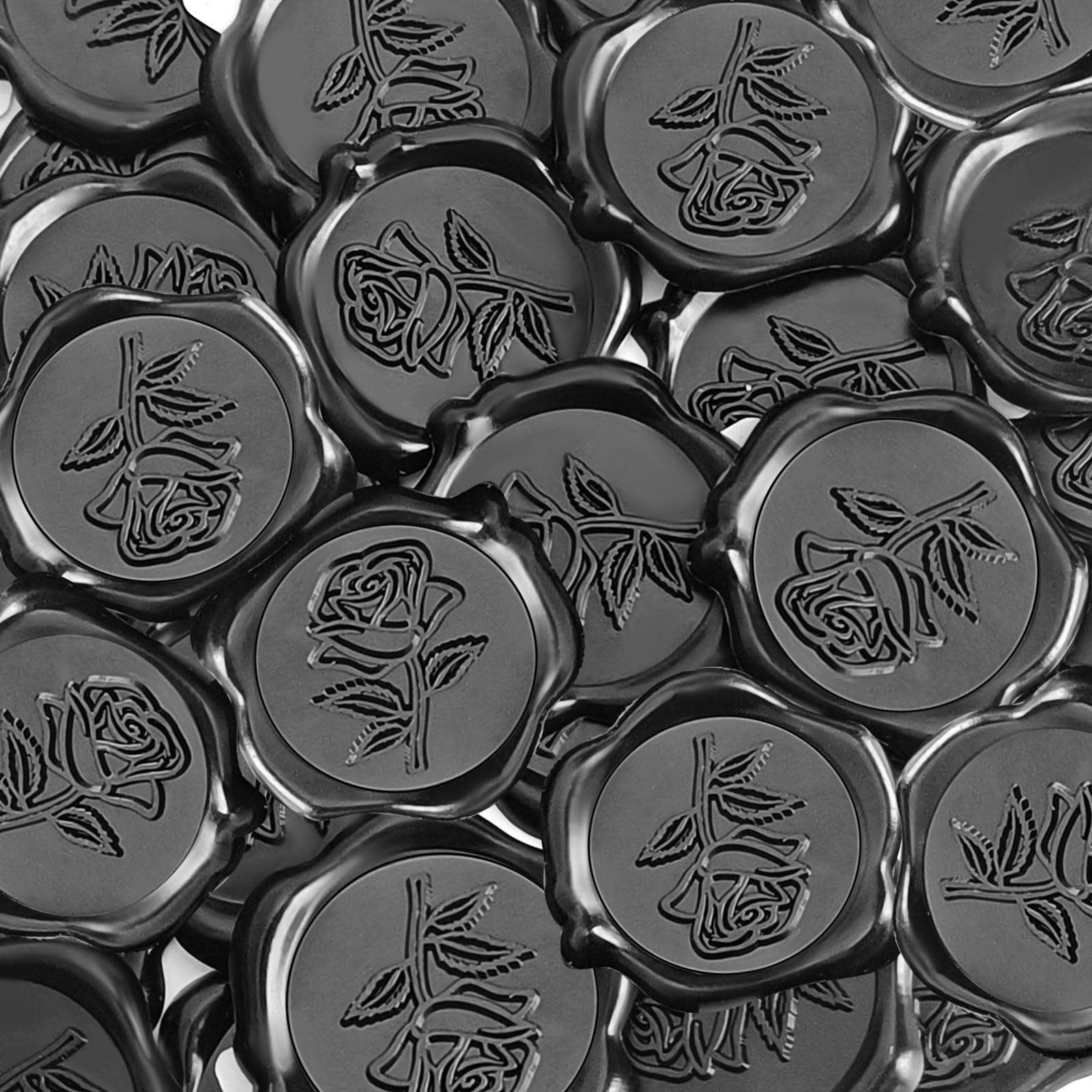 Pilloze 50 Pcs Black Wax Seal Stickers - Rose Style, Self Adhesive Wax Seal for Wedding Invitation, Good Adhesion, Black Rose Envelope Seals Stickers Perfect for Wedding Invitation, Scrapbooking