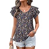 VahRuta Womens Summer Boho Clothes Flowy Tops Floral Shirts V Neck Loose Fit Casual Short Sleeve
