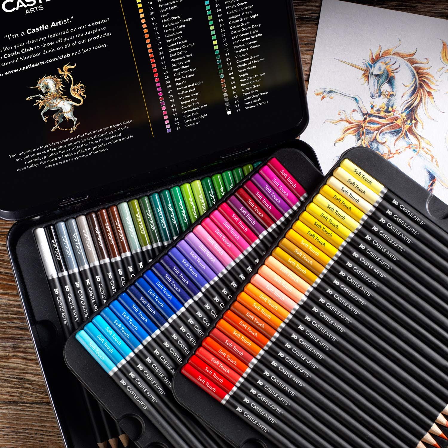 Castle Art Supplies 72 Premium Colored Coloring Pencils Set for Adults Artists Beginners | Ideal for Drawing Sketching Shading | Artist Soft Series Lead Cores with Vibrant Colors : Office Products