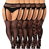 Jadive 6 Pairs Women Plus Size Fishnet Thigh High Stockings Suspender Garter Belt Lingerie Pantyhose Tights