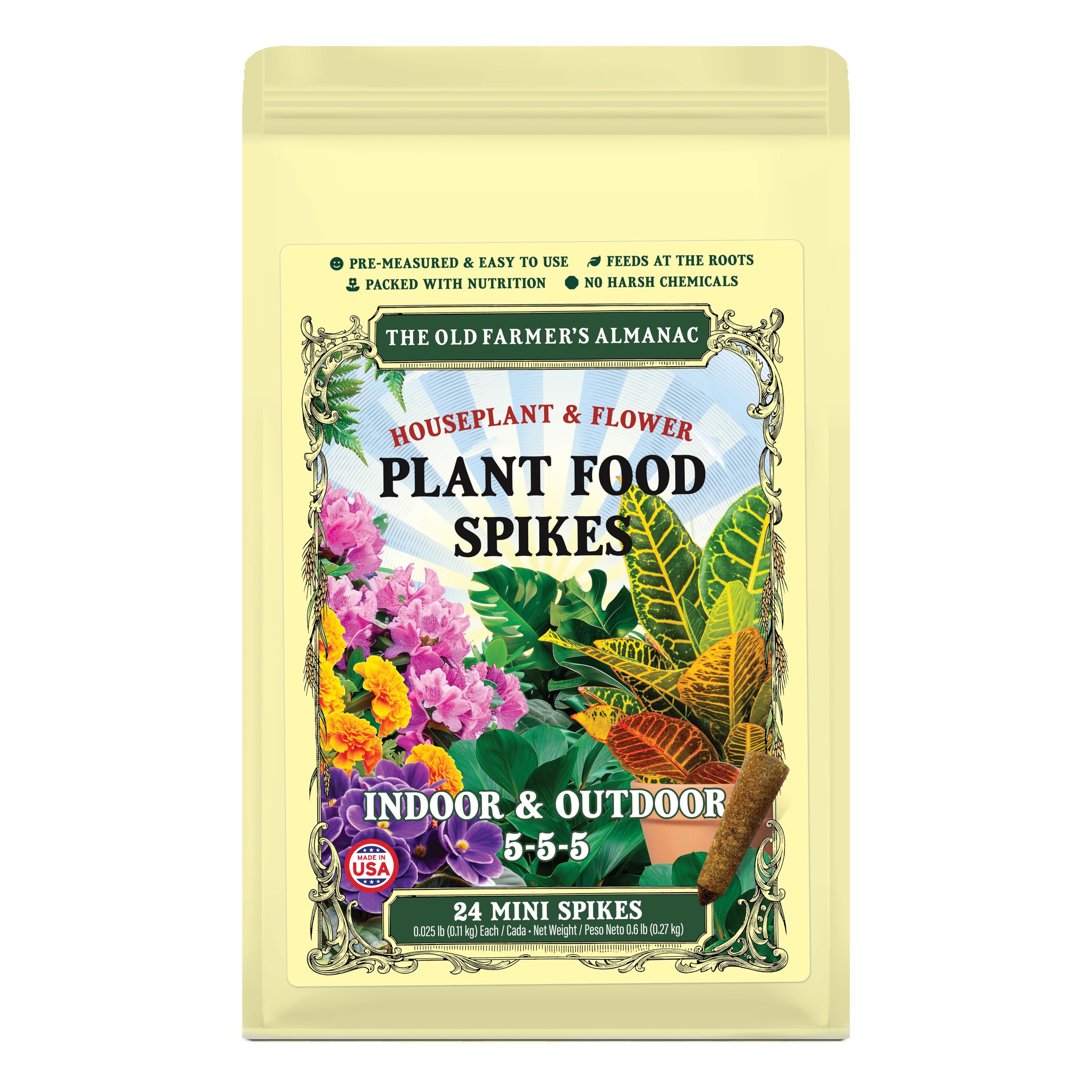 Photo 1 of The Old Farmer's Almanac Houseplant & Flower Plant Food Mini Spikes - NPK 5-5-5 for Continuous Feeding and Vibrant Colors (24 Mini Spikes)