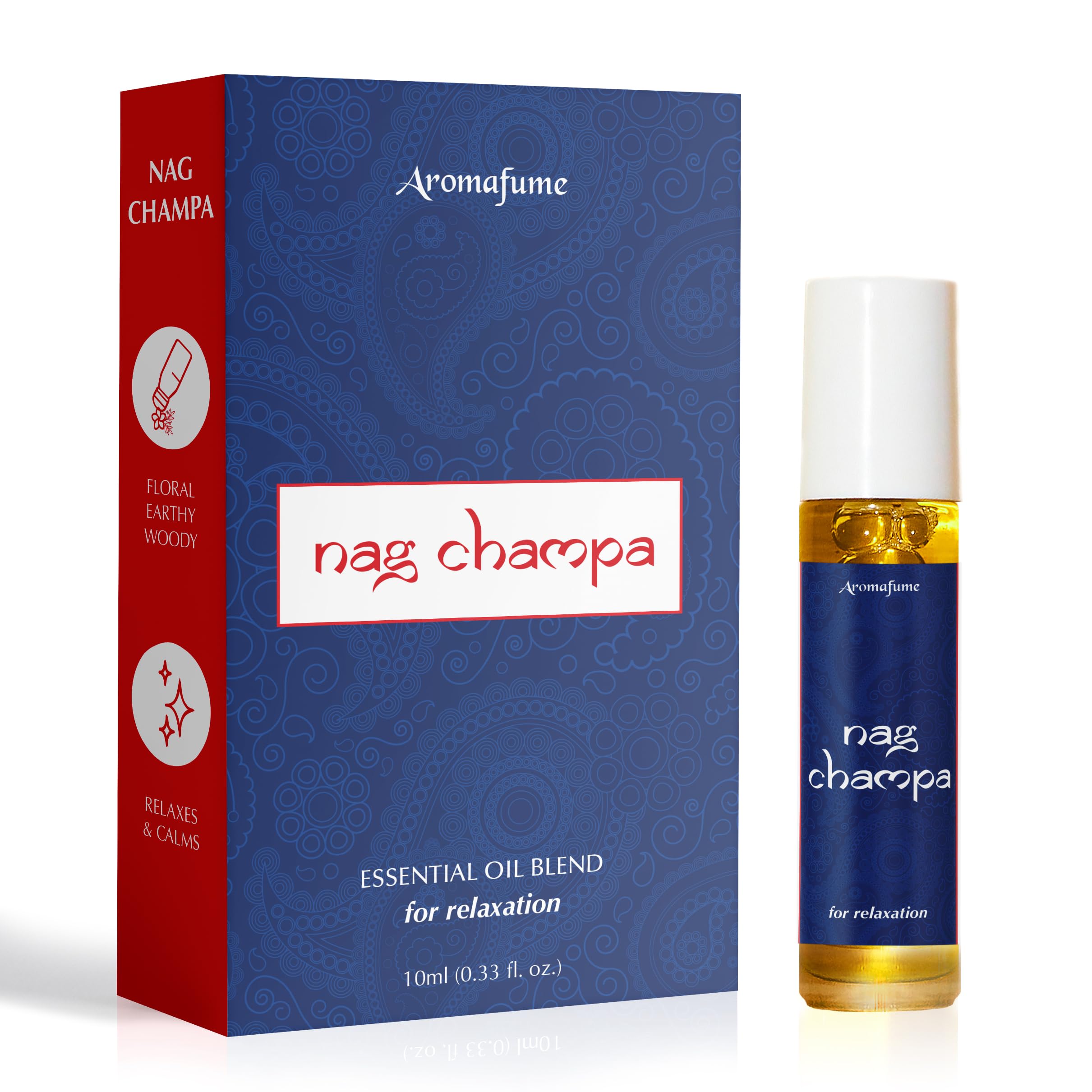 Nag Champa Essential Oil Roll-On Blend by Aromafume | 10ml | Made with Sandalwood, Jasmine, Ylang Ylang & Champa Flower extracts | Ideal for Meditation & Rituals | Pure Oil