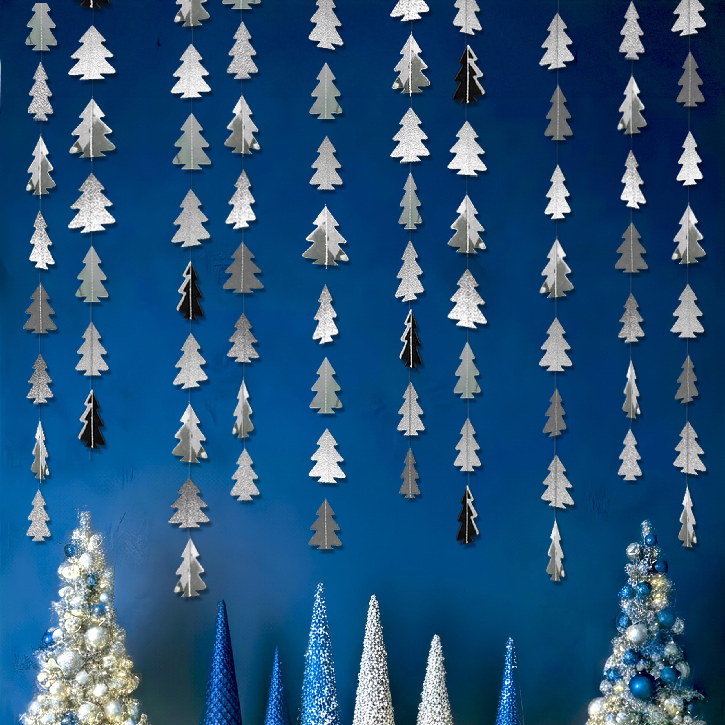 Glitter Silver Christmas Garland for Xmas Home Party Decoration - Small Tree Streamer Backdrop & Mantle, Window, Doorway Shop & Classroom Decor