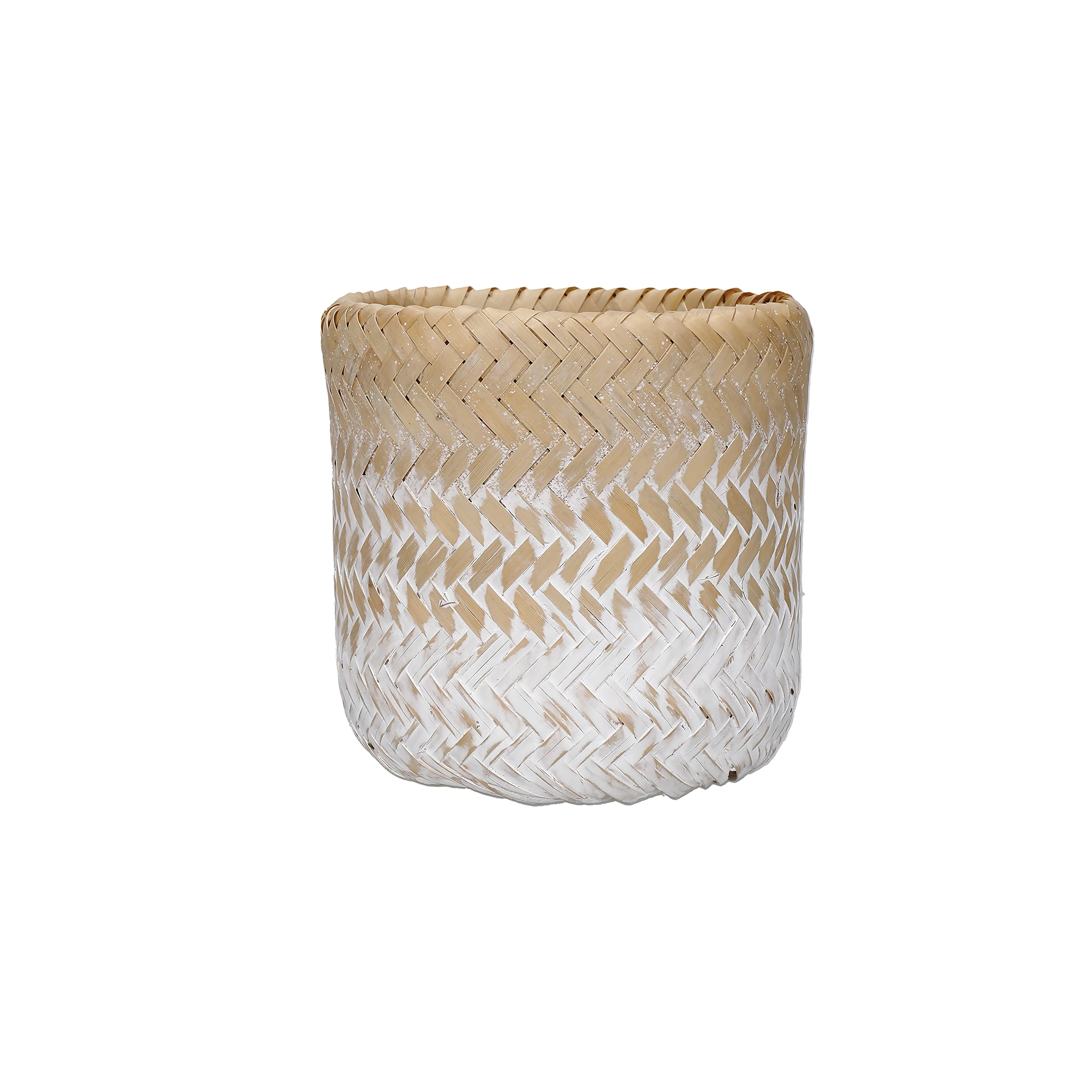 KitchenCraft Bamboo Planter, Indoor Plant Pot, Natural Woven Planter with White and Brown Ombre Design, 12 x 12 x 11.5cm,White & Brown Ombre