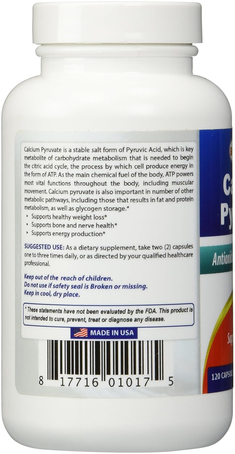 Best Naturals Calcium Pyruvate FatBurning Formula for Thighs, 750 mg 120 Capsules Calcium