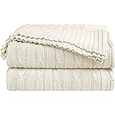 uxcell 100% Cotton Knitted Throw Blanket for Sofa and Couch Soft Lightweight Cable Knit Blanket Home Decors Blanket, Beige 50" x 60"