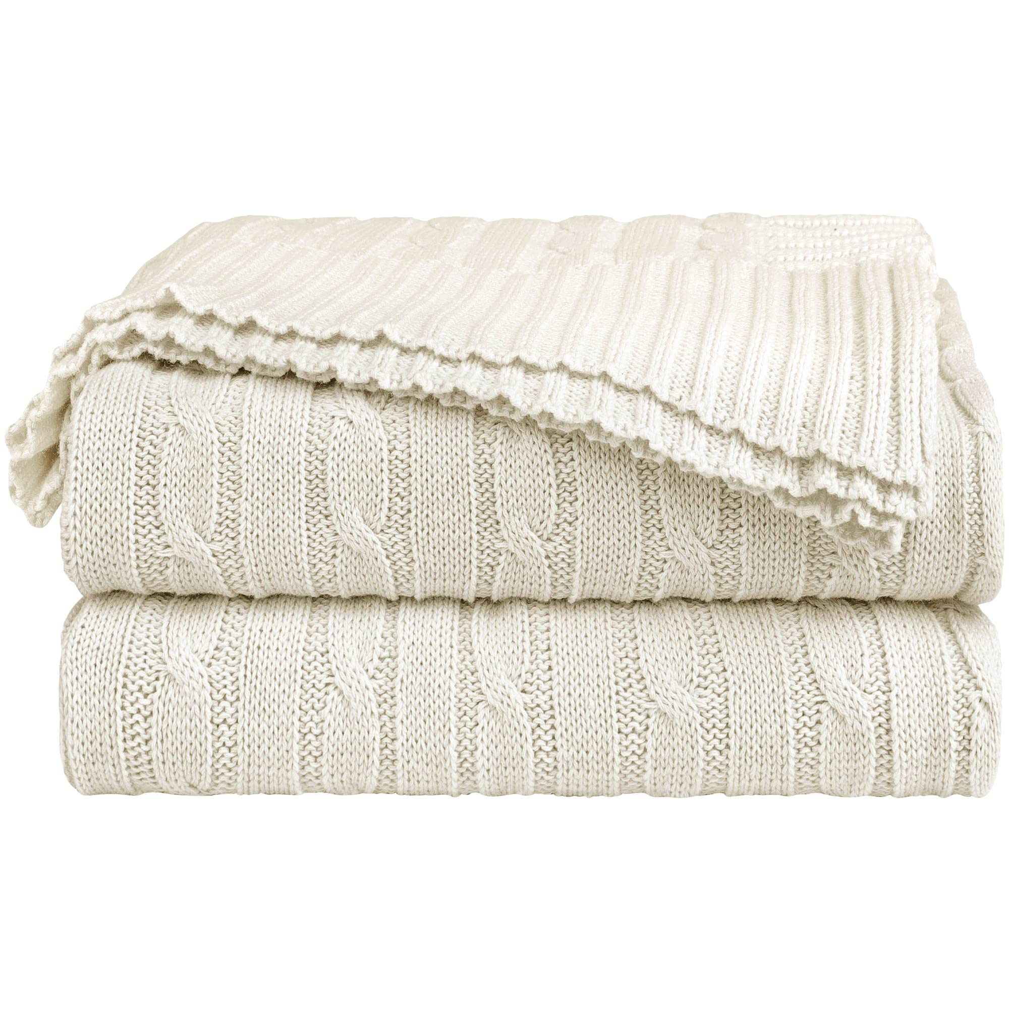 sourcing map Soft 100% Cotton Knitted Throw Blanket for Sofa and Couch, Lightweight Cable Knit Blanket, Home Decorative Blanket, Beige, 50" x 60"