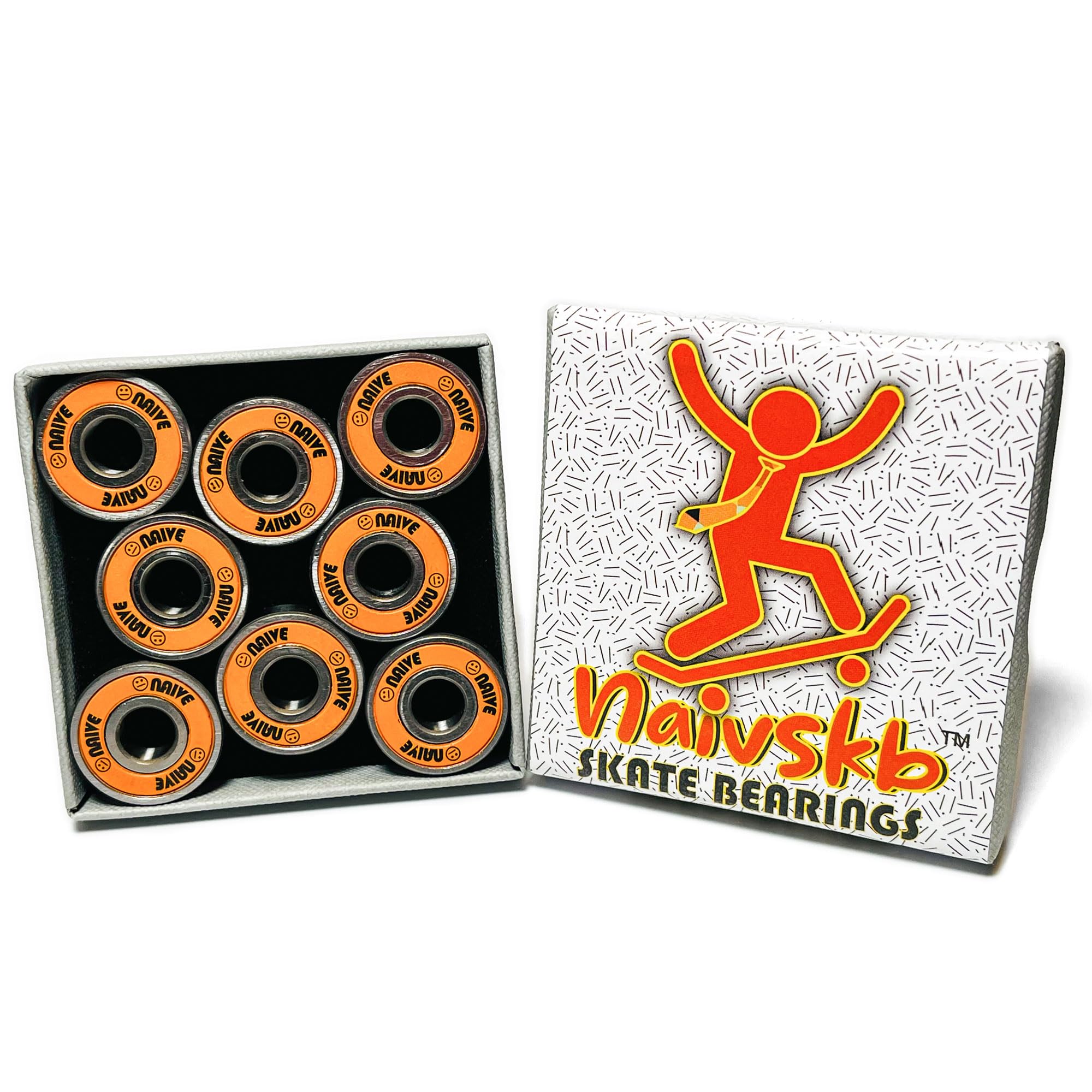 Naivskb Skateboard Bearings 8mm 8 Pack, Precision ABEC 608 Bearings Set for Longboards Cruisers Surfskates Inline Skates Quad Roller Skates Scooters (Vintage Orange)