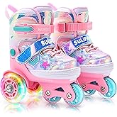 SULIFEEL Adjustable Roller Skates for Girls Boys Kids,Fun Illuminating Light Up Flash Wheels Three-Point Type Balance Suitable for Beginners Indoor Roller Skating