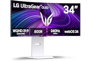 LG 34GX90SA-W 34-inch Ultragear WQHD (3440 x 1440) OLED Curved Gaming Monitor 240Hz, 1ms, NVIDIA G-Sync Compatible, AMD FreeSync Premium, VESA DisplayHDR True Black 400, webOS, USB Type-C, White