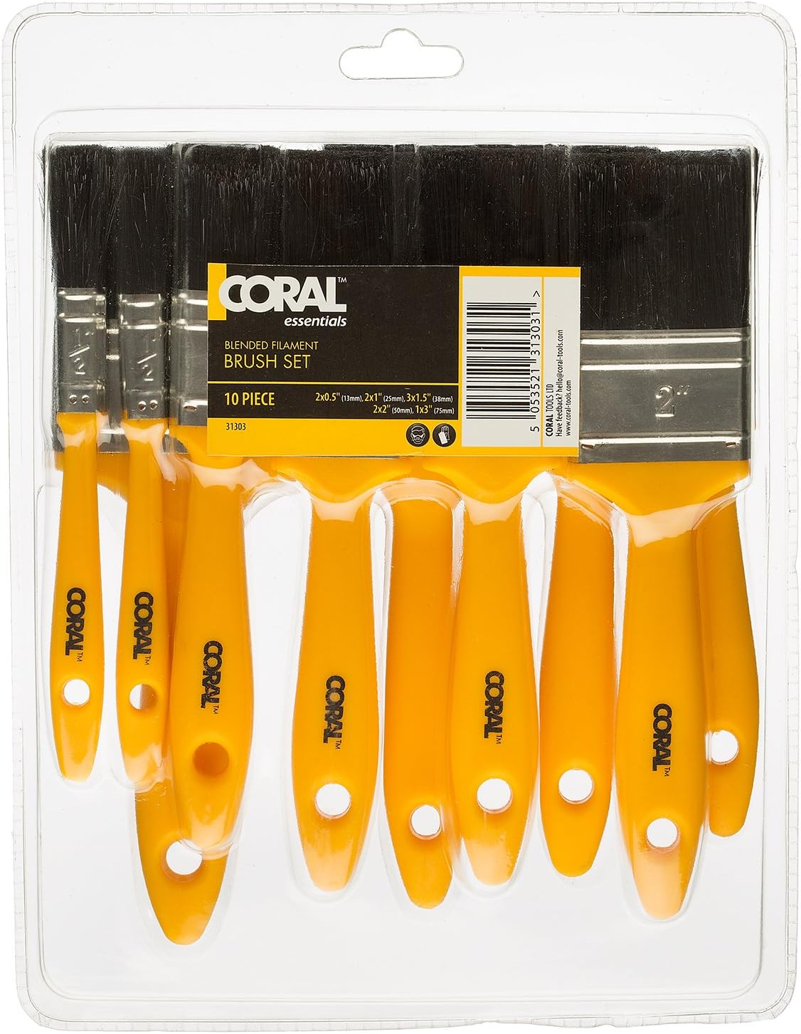 Coral 31303 Essentials Paint Brushes with Synthetic Paintbrush Heads for DIY Painting 10 Piece Pack Set, Yellow, Set 10 pcs - Image 4