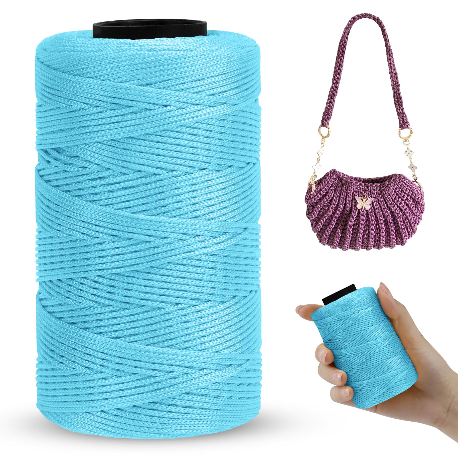 LEREATI Polyester Macrame Cord 1mm x 230m, Polyester Yarn for Crocheting, Braided Polypropylene Crochet Bag Cord Macrame Yarn for Handbag, Beading, DIY Crafts (Lake Blue)