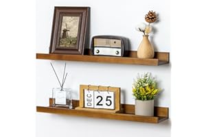 FLYJOE Picture Ledge Wall Shelves 24 inch Width Set of 2, Solid Pine Wood Rustic Floating Ledge Shelves for Wall for Kids' Room Bedroom Kitchen Bathroom Living Room Nursery Display Wall Decor, Walnut