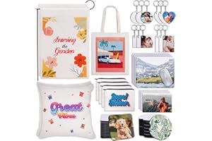 GO2CRAFT 76Pcs Sublimation Blanks Products,DIY MDF Sublimation Keychain Blanks with Metal Chain,Mouse Pads,Car Coasters,Puzzles,Makeup Bags,Sublimation Starter Kit for Custom Design Work,Gifts