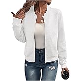 SOLY HUX Women's Cropped Bomber Jacket Textured Lightweight Zip Up Fall Fashion Outerwear Long Sleeve Casual Jacket
