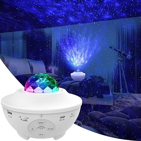 lbell lampara proyector lampara de nocturna estrellas oceano 2 in 1 con rotacion y musica temporizacion y remoto bluetooth 10 modos de luz