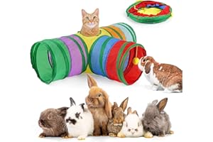 HIIMALEX Extra Large Cat & Bunny Tunnel Collapsible 3-Way Hideout with Reinforced Frame, Peephole & Hanging Ball Durable Portable Toy for Rabbit Cat Adult Guinea Pig Ferret Hamster Chinchilla Gerbil