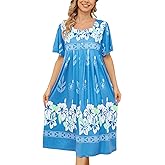 Bloggerlove Nightgown for Women Hawaiian Muumuu House Dress Print Lounger Patio Dress with Pockets Moomoo