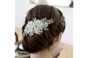 Sooshin Bridal Hair Comb Porcelain Flower Wedding Hair Accessories for Brides Crystal Wedding Headpiece for Bride and Bridesmaids Rhinestone Hair Accessory for Women and Girls (silver-B)