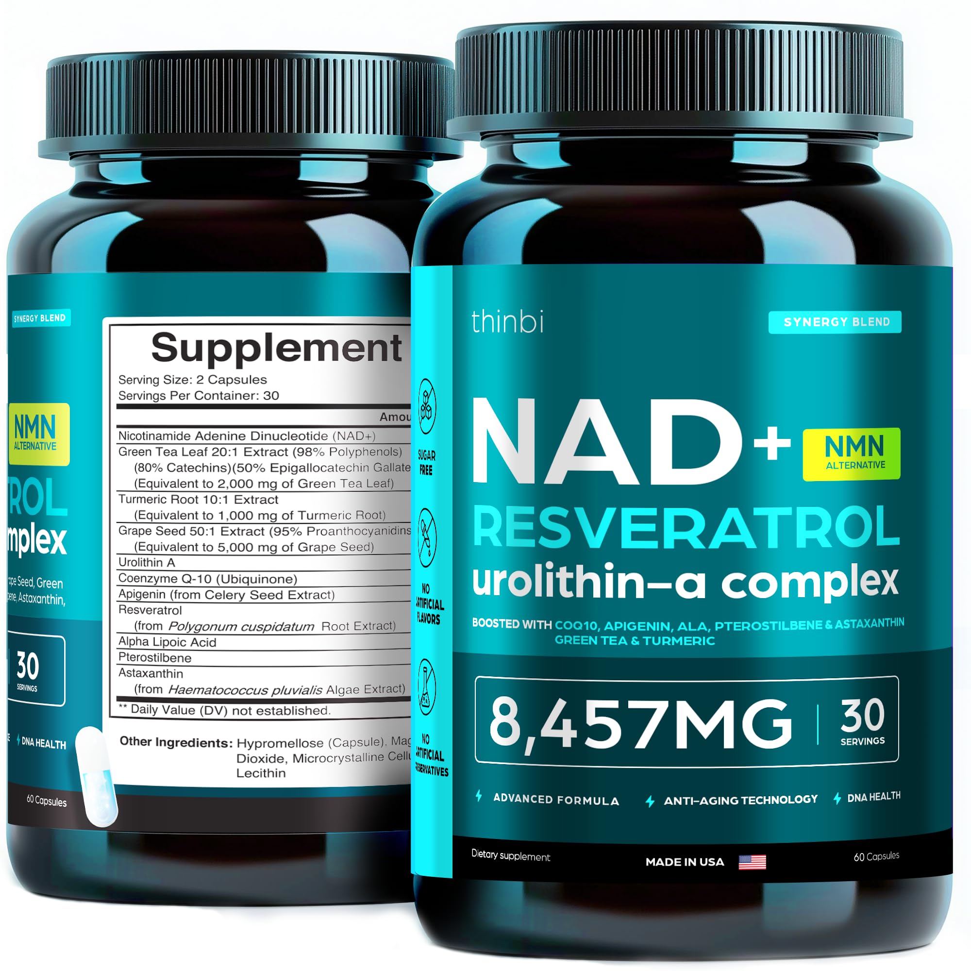 NAD Supplement 8,457 mg Extra Strength Liposomal, Green Tea + Astaxanthin for Women & Men, Resveratrol, CoQ10, Alpha Lipoic Acid