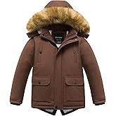 Chrisuno Boy's Waterproof Winter Sherpa Parka Coat Med-Length Outerwear Jackets With Detachable Furry Hood