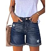 luvamia Women's Casual Ripped Denim Shorts High Rise Distressed Rolled Hem Jeans Shorts