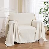 MEETSKY Oversized Chair Cover Washable Armchair Sofa Cover for Dog, Couch Protector for Sofa Single Cover, Small Couch Cover Sofa Throw Cover with Tassel, 71" x 91", Beige