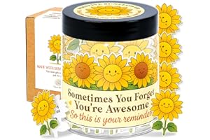 DEARSHINE Inspirational Gifts for Women - Emotional Support Positive Sunflower Gift - Sometime You Forget You're Awesome - 60 Positive Affirmation Cards Jar, Thank You Gift for Coworker, Sister Friend, Teacher