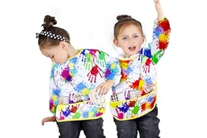 ALUABI Art Smocks for Kids, 2 Pack Waterproof Children Paint Aprons, Artist Art Painting Smock Long Sleeves for Toddlers Kids Ages 2 3 4 5 6 7 8