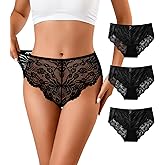 J-pone Sexy Lace Underwear for Women - High Wasited Panties Breathable Floral Ladies Briefs, Multipack