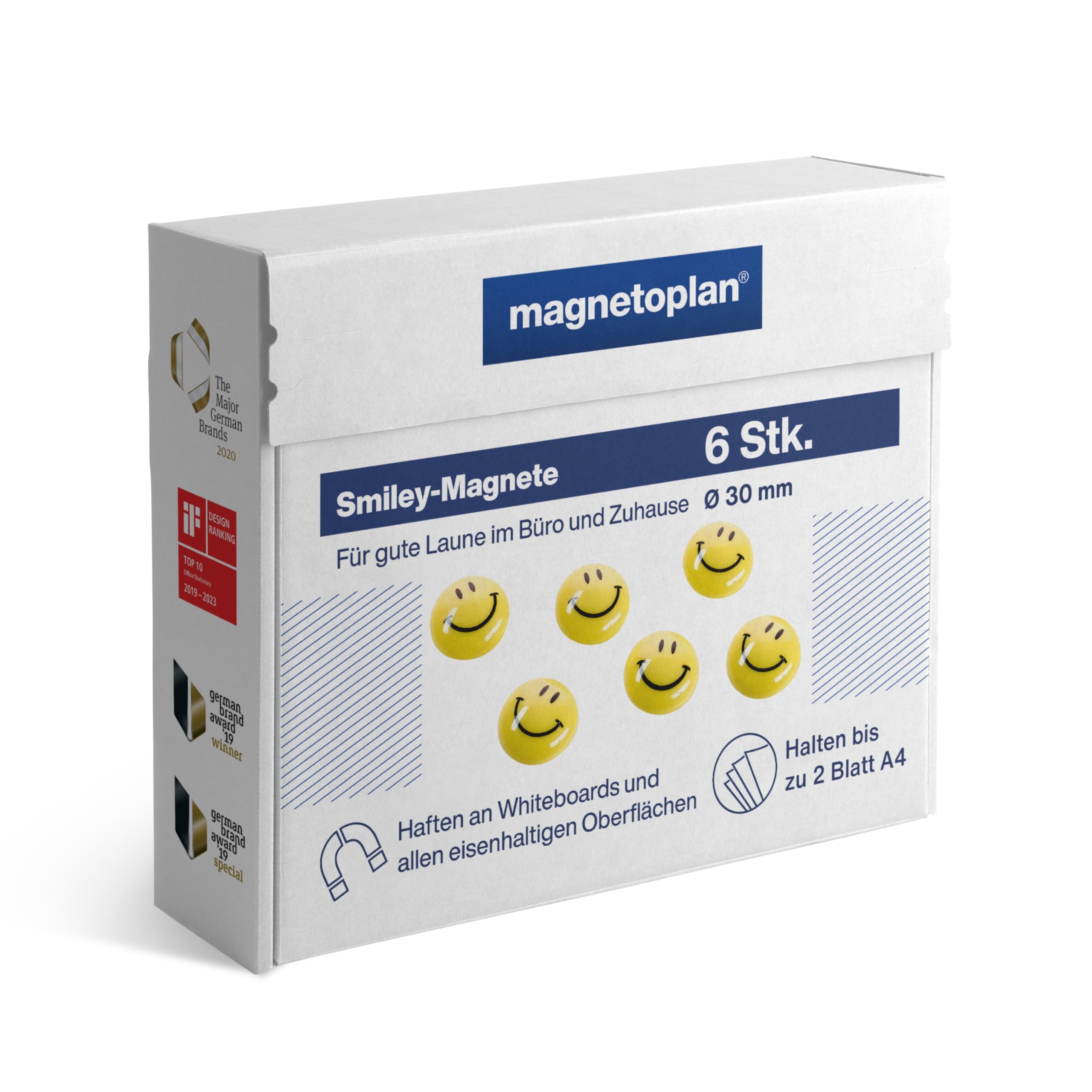magnetoplan Smiley Magnets Diameter 30 mm Pack of 6 Yellow/Black