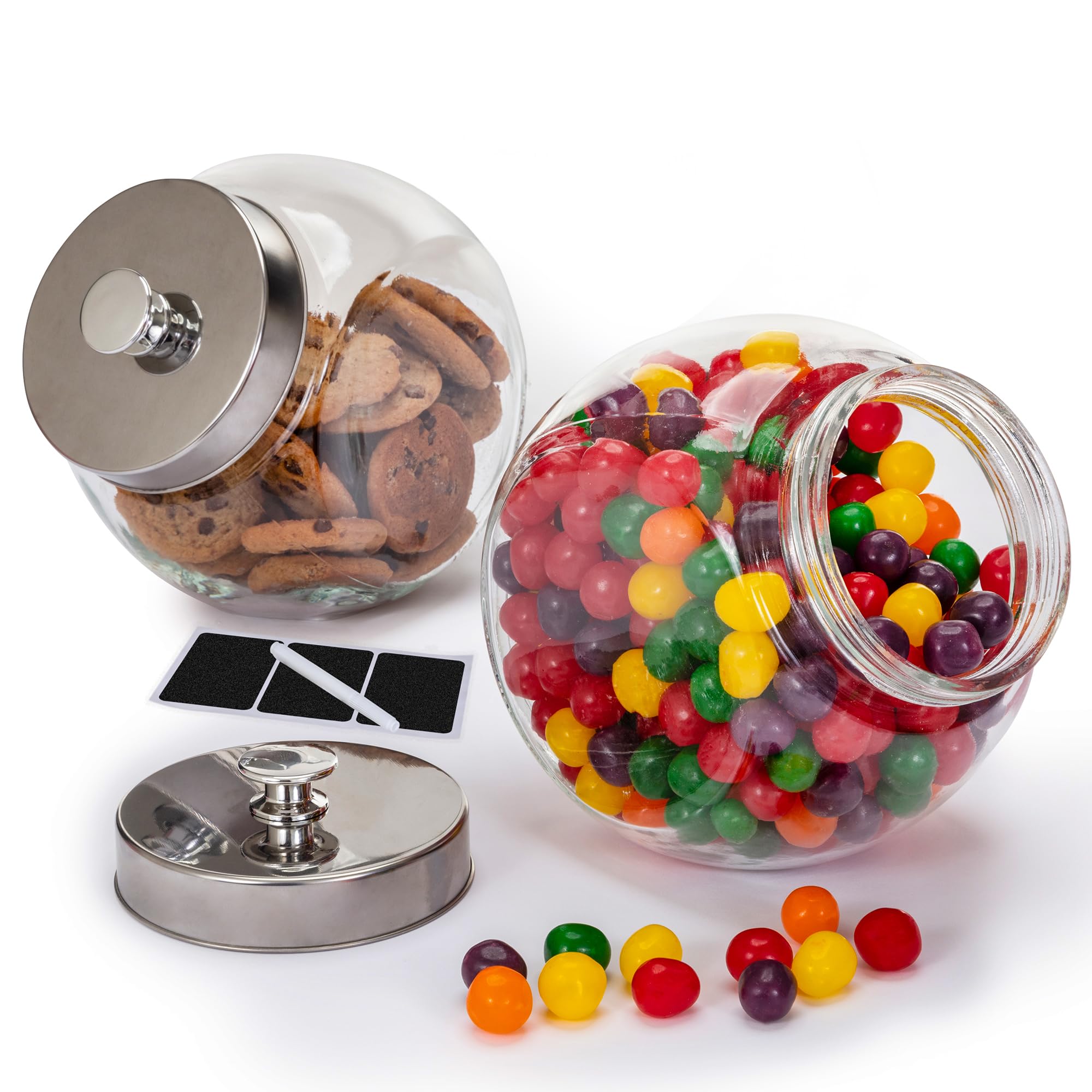 Photo 1 of 1 Gallon Large Glass Cookie Jars for Kitchen Counter + Marker & Labels - Food Storage Canisters with Airtight Lids, Coin & Penny Jar for Candy Buffet, Coffee, Laundry Detergent Holder, Set of 2.
