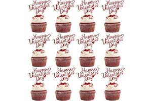 Wootkey 24pcs Happy Valentine's Day Cupcake Toppers with Red Heart Glitter Sweet Love Valentines Cupcake Picks for Engagement Anniversary Valentine's Day Theme Birthday Party Cake Decorations