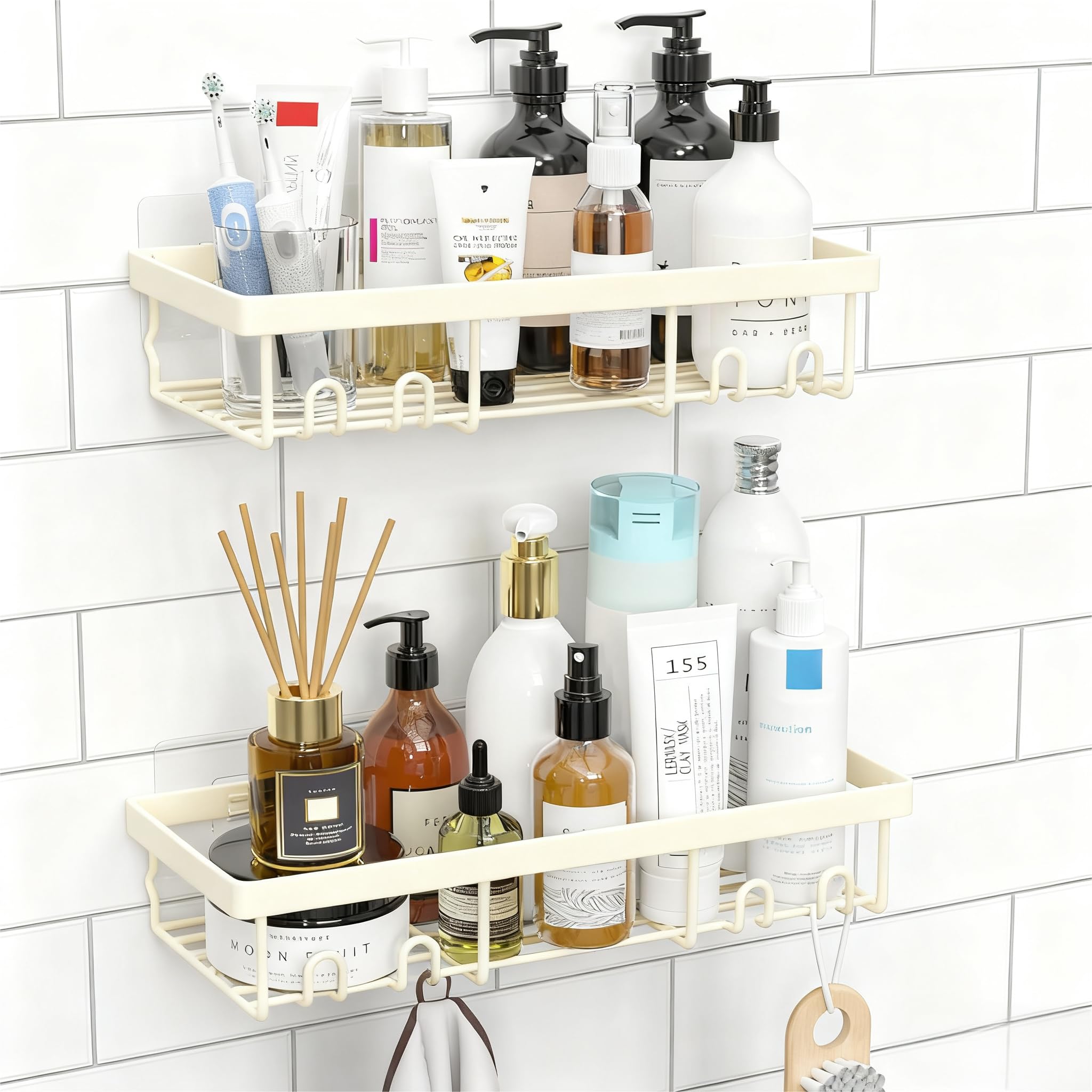 Photo 1 of **MISSING ADHESIVE**Moforoco Shower Caddy Shelf Organizer Rack, Self Adhesive Black Bathroom Shelves Basket, Home Farmhouse Wall Inside Organization and Storage Decor Rv Accessories, First Camper Apartment Essentials