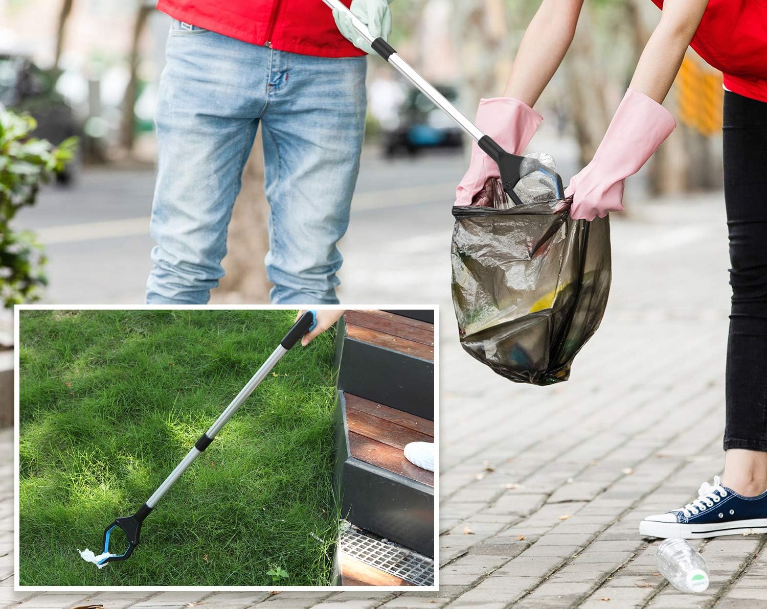 Nuovoware Reacher Grabber Tool, 32" Foldable Handy Pick Up Grabber, Lightweight Long Mobility Aid, Reaching Assist Tool for Items on High Cabinets, Litter Picker, Arm Extension, Blue: Kitchen & Dining