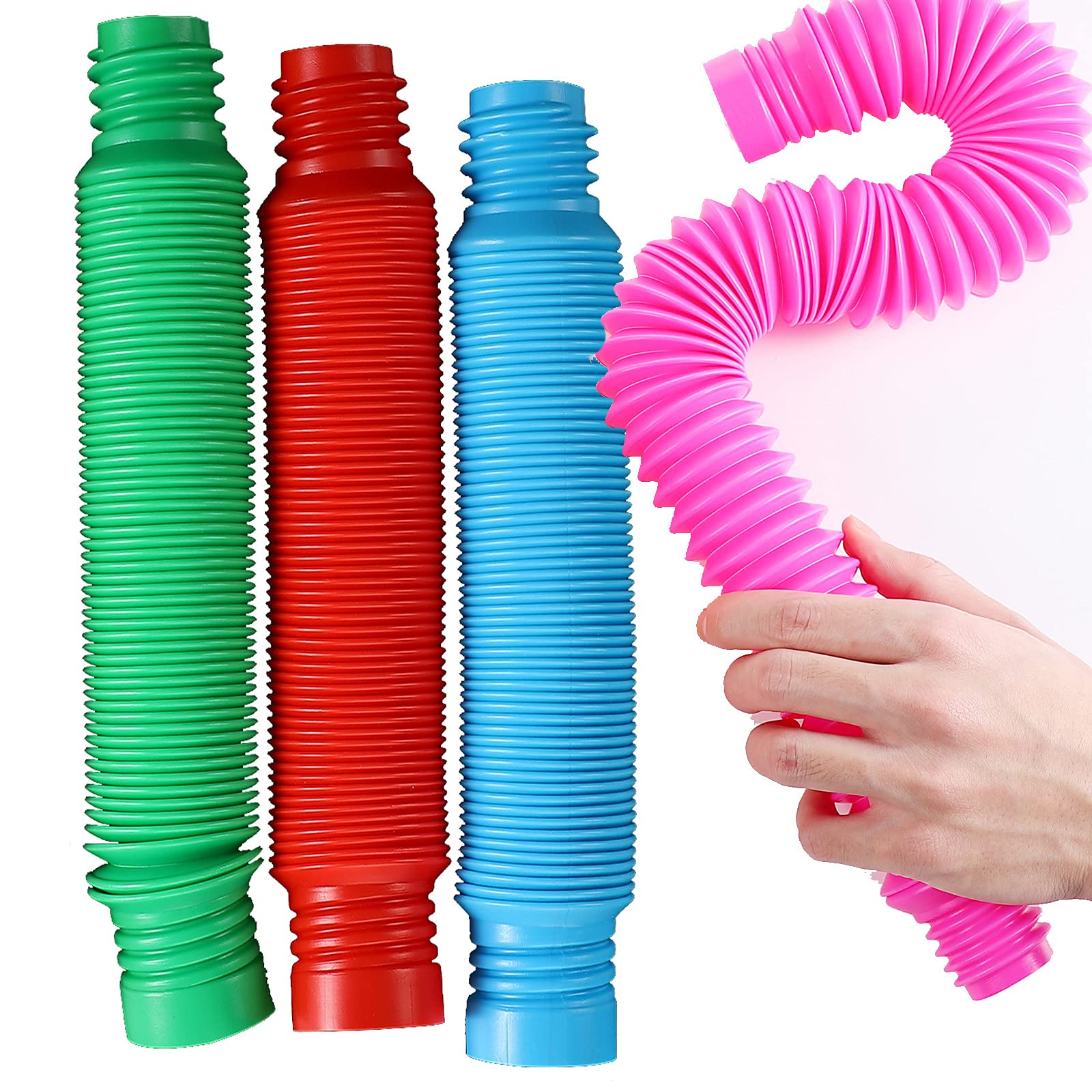 Milaloko Kids Pop Tubes Sensory Toys, Multi-Color Stretch Pipe Fidget Toys for Autistic Children (4 Pack XL)