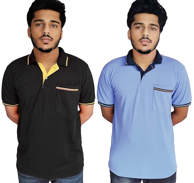 Buy Mens Regular Fit Cotton Polo Tshirts with Pocket Pack of 2