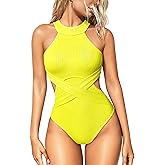 OQQ Women's One Piece Swimsuits Tummy Control High Waisted Cross Bathing Suit Wrap Tie Back 1 Piece Swimwear
