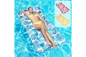 MOZSOY 【3 Pack】 Inflatable Pool Floats Raft, Inflatable Pool Float with Headrest for Adults, Large, Cooling Pool Floaties Contour Lounger (Blue&Yellow&Red)