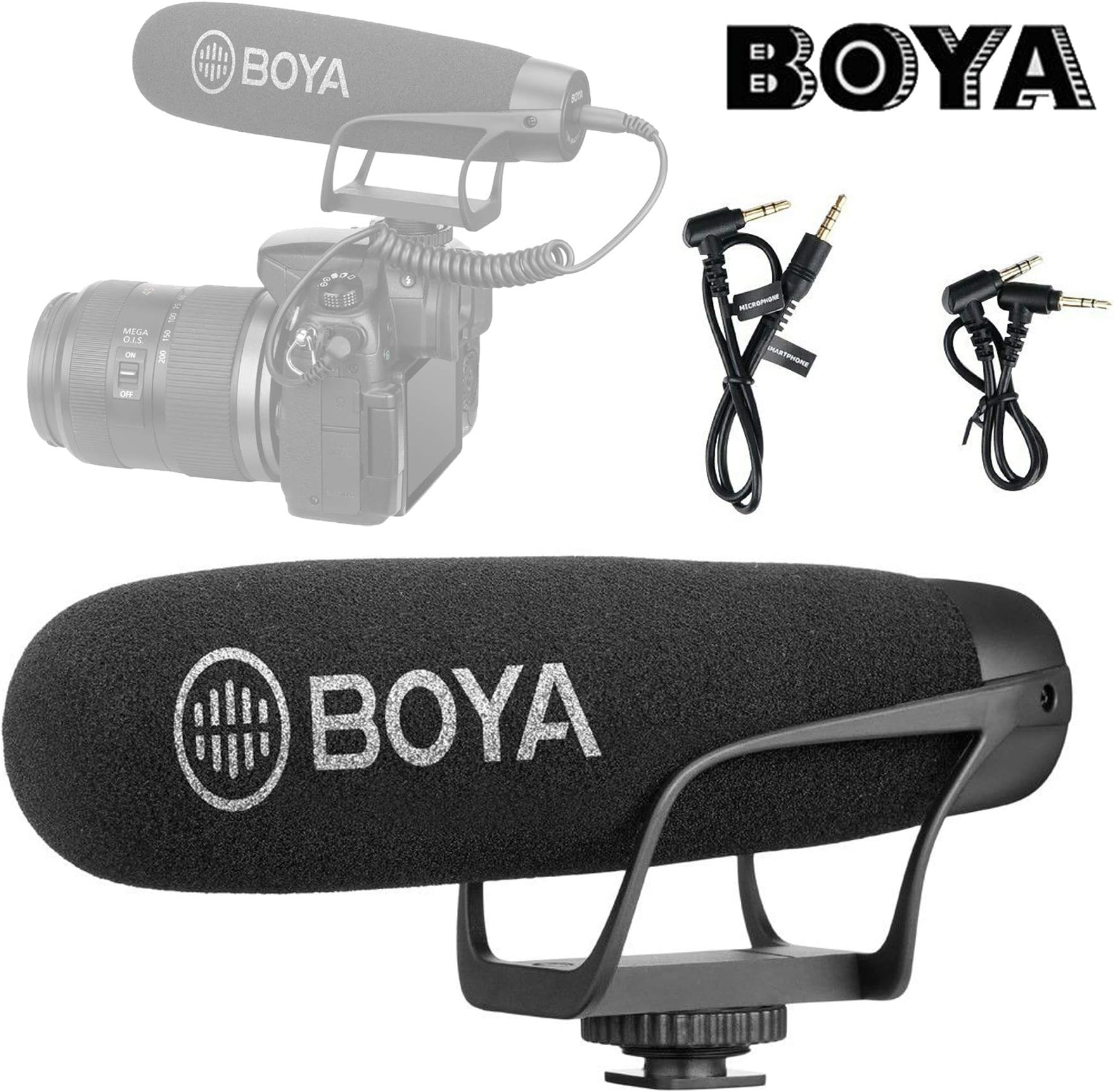 BOYA BY-BM2021 Shotgun Video Microphone, Cardiod Microphone Condenser Mic Vdeomicro, w/ Shock Mount Windscreen TRRS TRS, Compatible with Andoid Smartphones, Canon Nikon Sony Panasonic Camera Camcorder